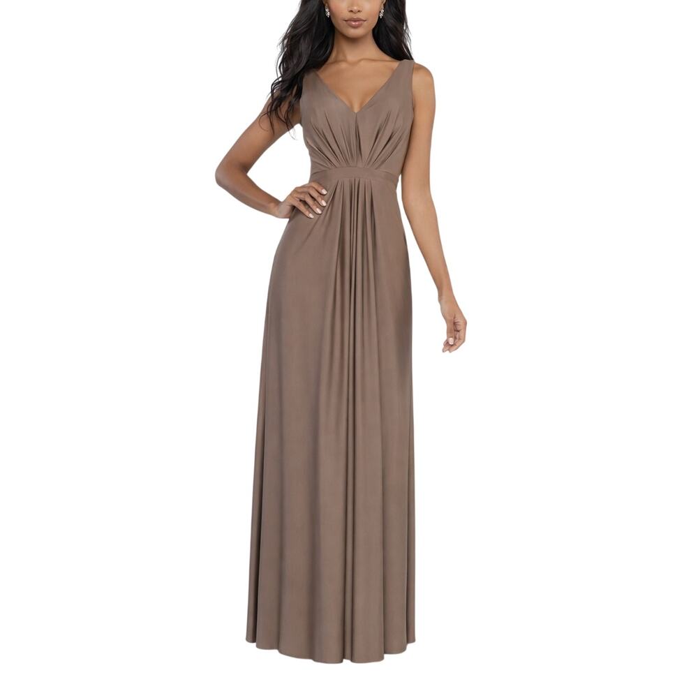 Allure Bridesmaids Mocha Long V-Neck Bridesmaid Gown Formal Dress Size 10